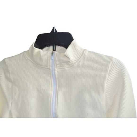 OQQ Ladies 2 Pk. Ivory & Black Quarter Zip Long Sleeve Mock Neck Bodysuit, Large - Picture 2 of 6